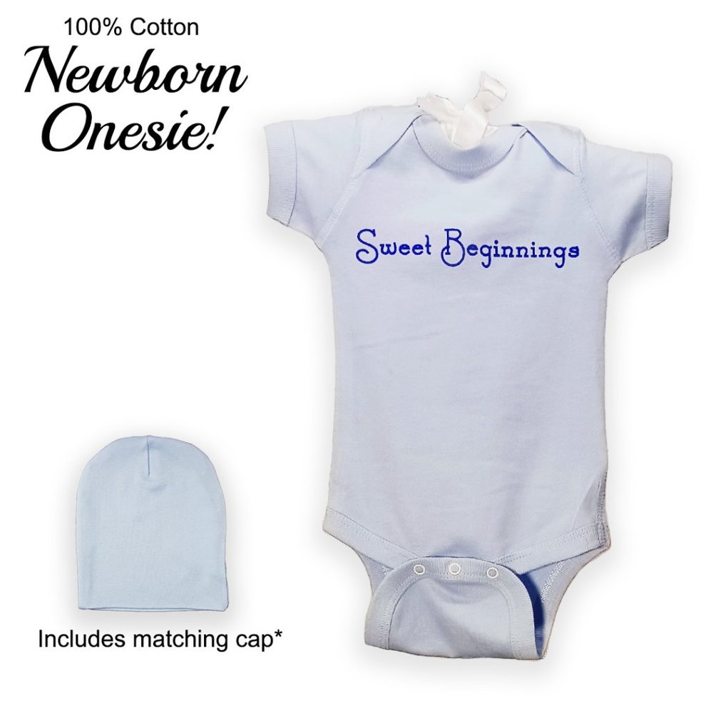 Newborn Onesie in Blue with Matching Cap